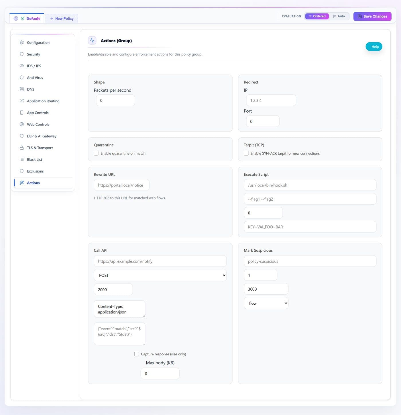 Actions — every documented control marked