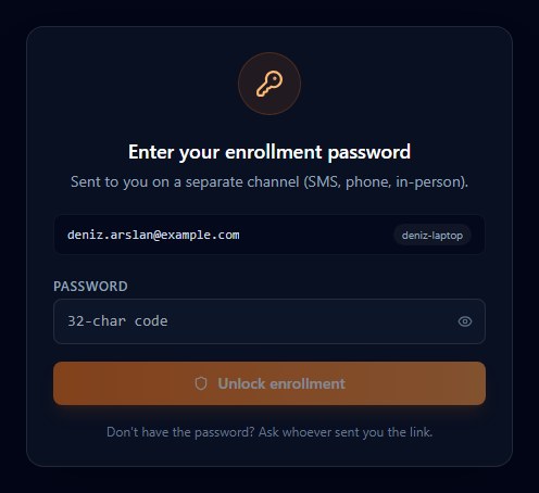 The first thing the person sees, whatever else is configured: the out-of-band password. This is the second channel — it is what makes a leaked link useless on its own.